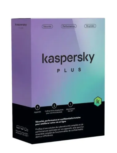 Logiciel Kaspersky Plus – 3 appareils – 1 an – Slim – Sierra – Inclus CD