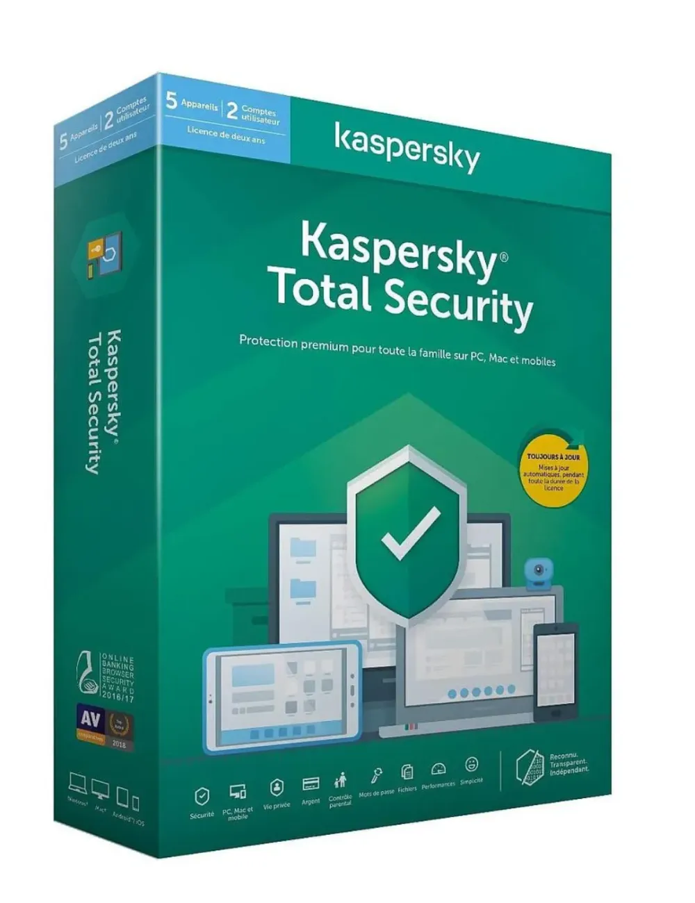 Logiciel Antivirus Kaspersky Total Security – 5 Appareils – 1 An – Réf. KL19498BEFS-20MAG
